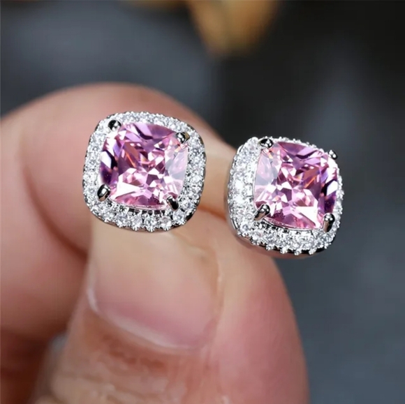 Square Cut Diamond Earrings - Picture 6 of 6